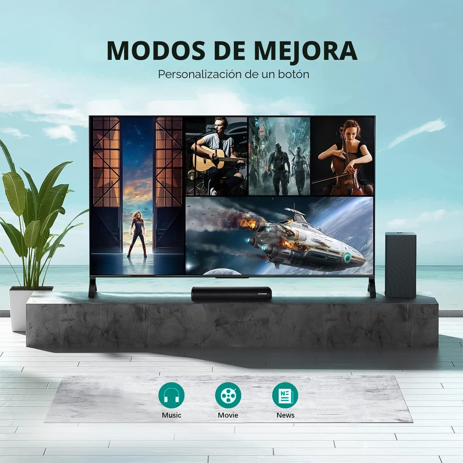 Barra de Sonido,Barra de Sonido para TV, 3 Modos de Igualador, 2.0 Canales, Altavoces Bluetooth Inalámbricos de 30 W 5.0, Mini Sound Bar para Conexiones de Bluetooth, HDMI ARC/Optical/AUX/USB (50cm)
