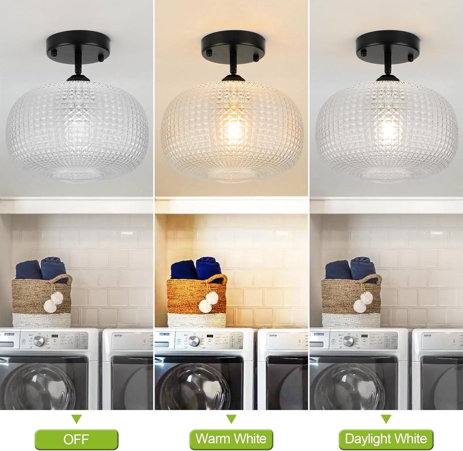 WILON Glass Flush Mount Ceiling Light Globe Black Ceiling Light Fixture Modern Farmhouse Lighting Vintage Semi Flush Ceiling Lamp for Kitchen Hallway Bedroom Entryway Laundry Living Dining Room