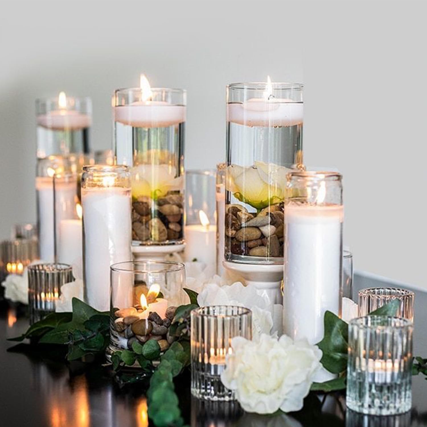 6 Pack Glass Cylinder Vases for Flower 12 Inch Tall Clear Centerpieces Bulk Vase Hurricane Floating Candle Holder for Table Home Decor Floral Shelf Party Dining Wedding Holiday Decoration