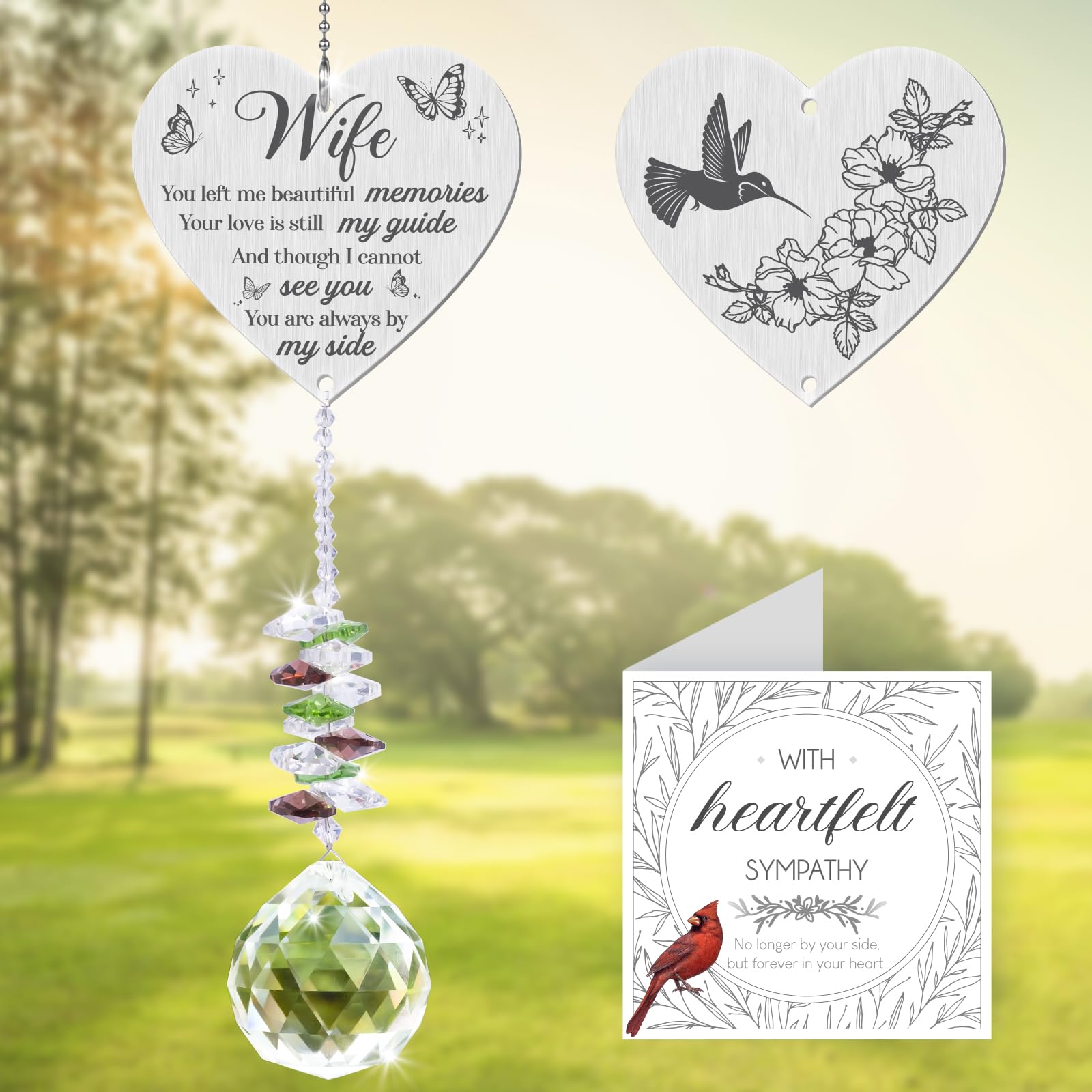 Memorial Crystal Suncatcher,Sympathy Gifts for Loss of Wife,Memorial Gifts for Loss of Wife,Hanging Crystals Ornament for Window Rainbow Maker Prisms