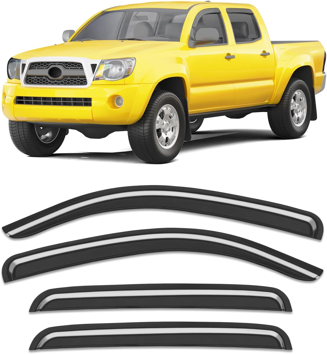 Extra-Thick Window Rain Guard for Toyota Tacoma 2005-2015 Double Cab Rain Guards Tape-on Side Truck Window Visors Low Profile Vent Visor Window Deflectors Vent Shades Car Accessories