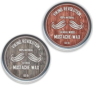 Viking Revolution - Lot de 2 Cires à Moustache - Cire Moustache & Barbe pour Homme - Moustache Wax Fixation Forte Aide à Coiffer - Agrumes & Bois de Santal, Lot de 2, 14 g Chaque