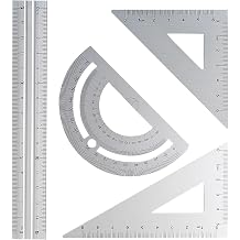 4PCS Math Ruler Geometry Tool Set, Metal Aluminum Alloy Rulers Lightweight Includes Straight Rulers, Triangle Ruler, Protractor for Kids School tooles, Student Math Supplies