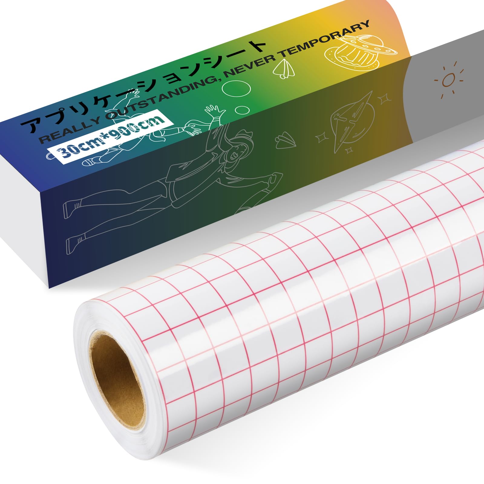 YRYM HT アプリケーションシート 30cm*900cmロール 転写シート 透明フィルム カッティング用シートに適用 レッドグリッド両面デザイン