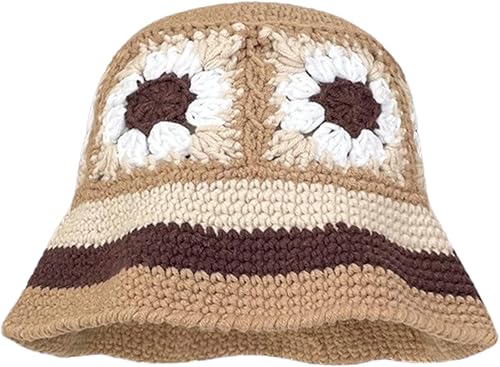 Miniatura 8 de Sombreros de ganchillo para mujer, sombreros de ganchillo hechos a mano, gorros de punto, sombrero de pesca flexible, gorra floral a rayas, moda al