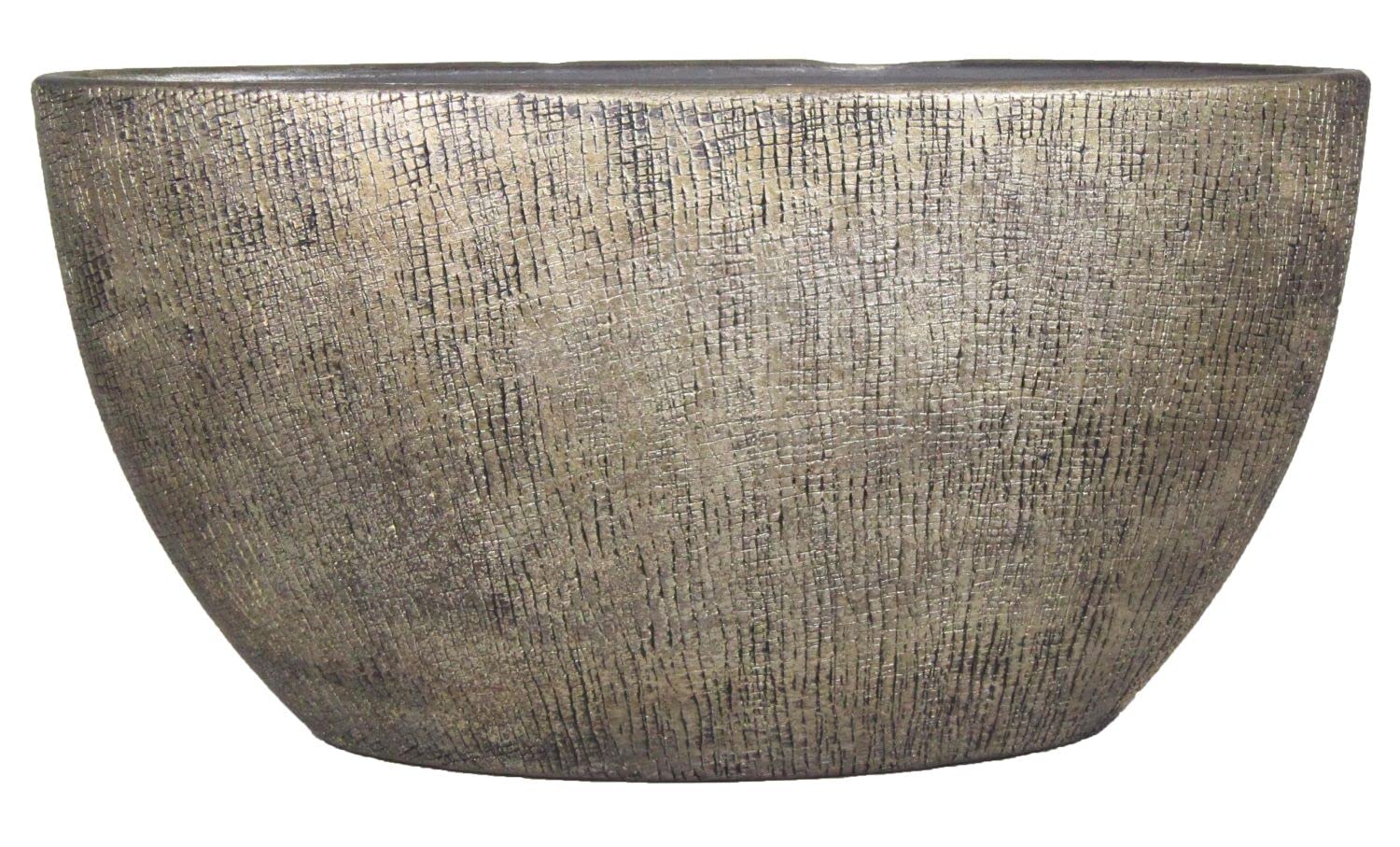 INNA-Glas Owalna ceramiczna doniczka, złota, 49x20x25 cm | z fakturą - naczynie na kwiaty