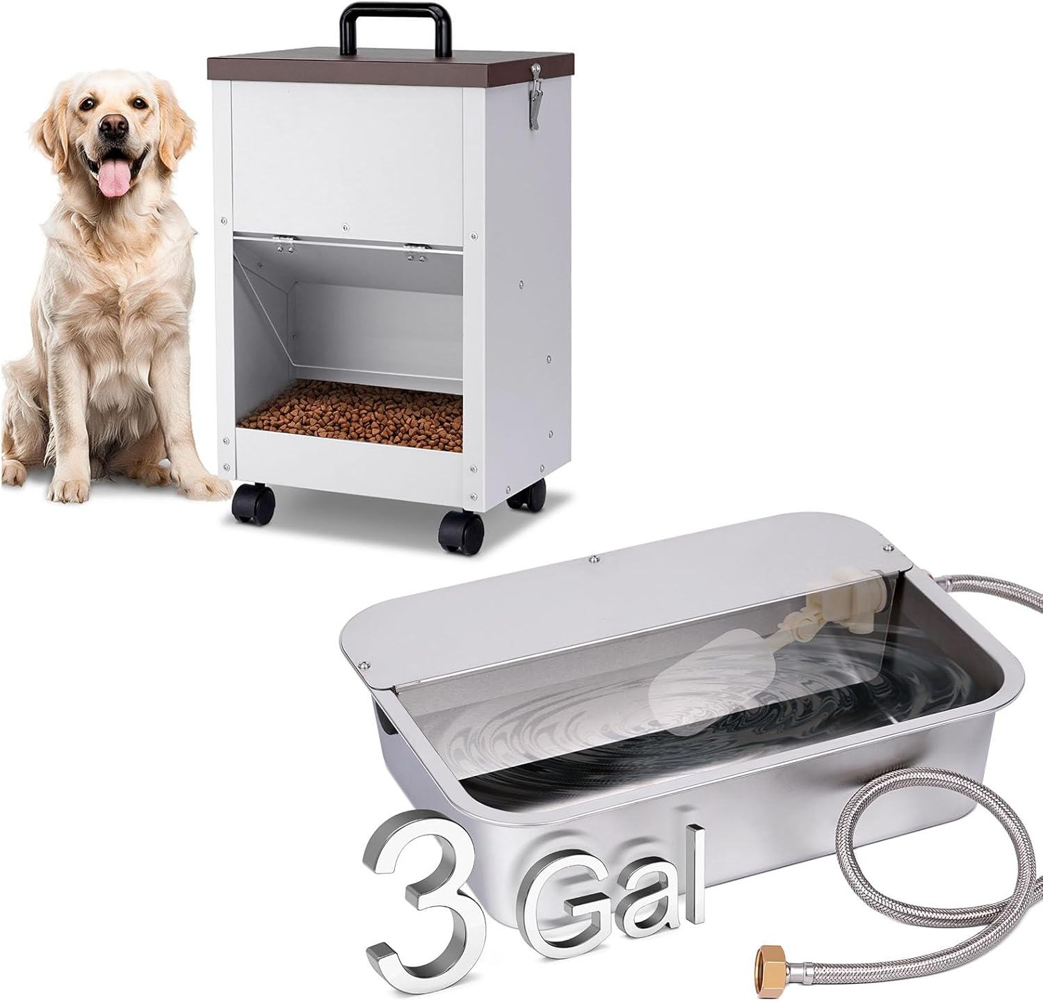 3 Gallon Automatic Dog Water Dispenser and Automatic Gravity Dog Feeder Large Breed 28 lb Capacity