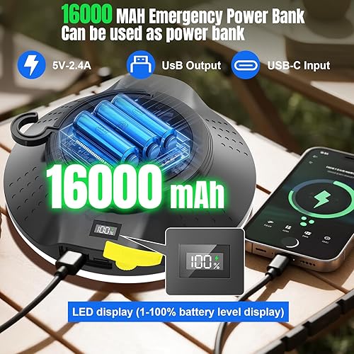 Miniatura 4 de Linterna LED solar portátil de 16000 mAh, 26000 lm, luz recargable de 150 W con imán, linterna, luces impermeables IPX66 para tienda de campaña,