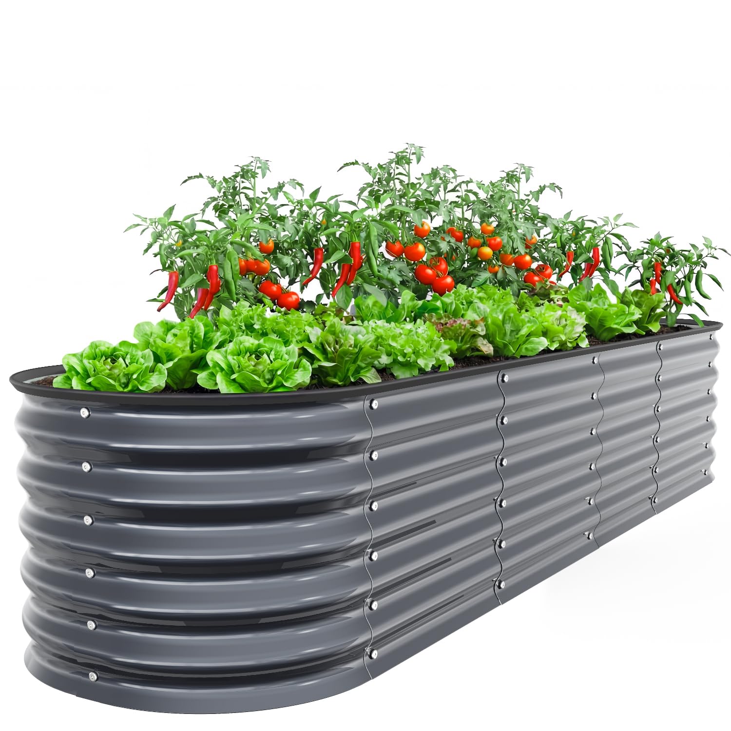 Ohuhu Metal Raised Garden Bed 9-in-1, 8x2x1.5 FT Adjustable Galvanized Planter Box Outdoor Elevated Oval Raised Garden Boxes Gardening Planters with Safety Edging for Vegetable Flower Herbs