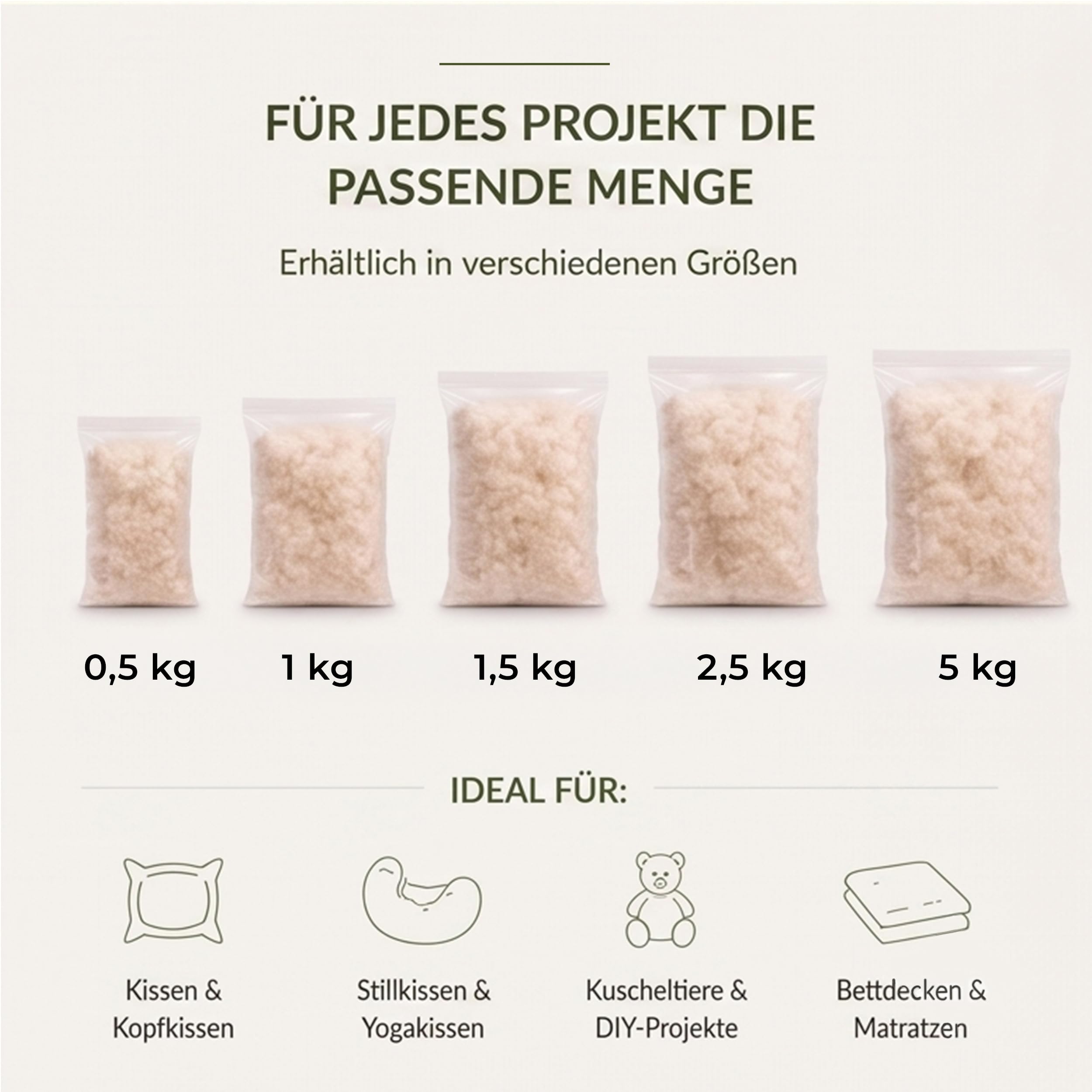 1 kg Kapok Füllmaterial (Öko-Tex 100) vegan & 100% naturbelassen - Kapokwolle & Füllwatte für Allergiker - Atmungsaktive Kapokfaser Wolle für Füllung von Stillkissen, Kissen, Matratze