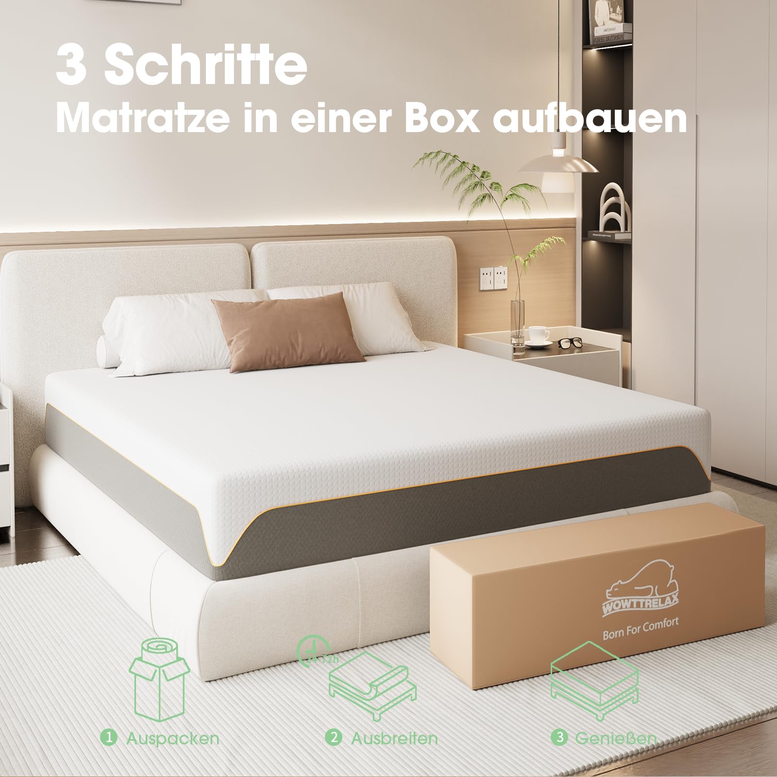 wowttrelax Matratze 90x200cm, Höhe 20cm, Gel Memory Schaum Kaltschaum | Härtegrad und hoher Rückprall, Atmungsaktiver Stoff, Antibakteriell und staubdicht, Langlebig, Öko-Tex Zertifiziert