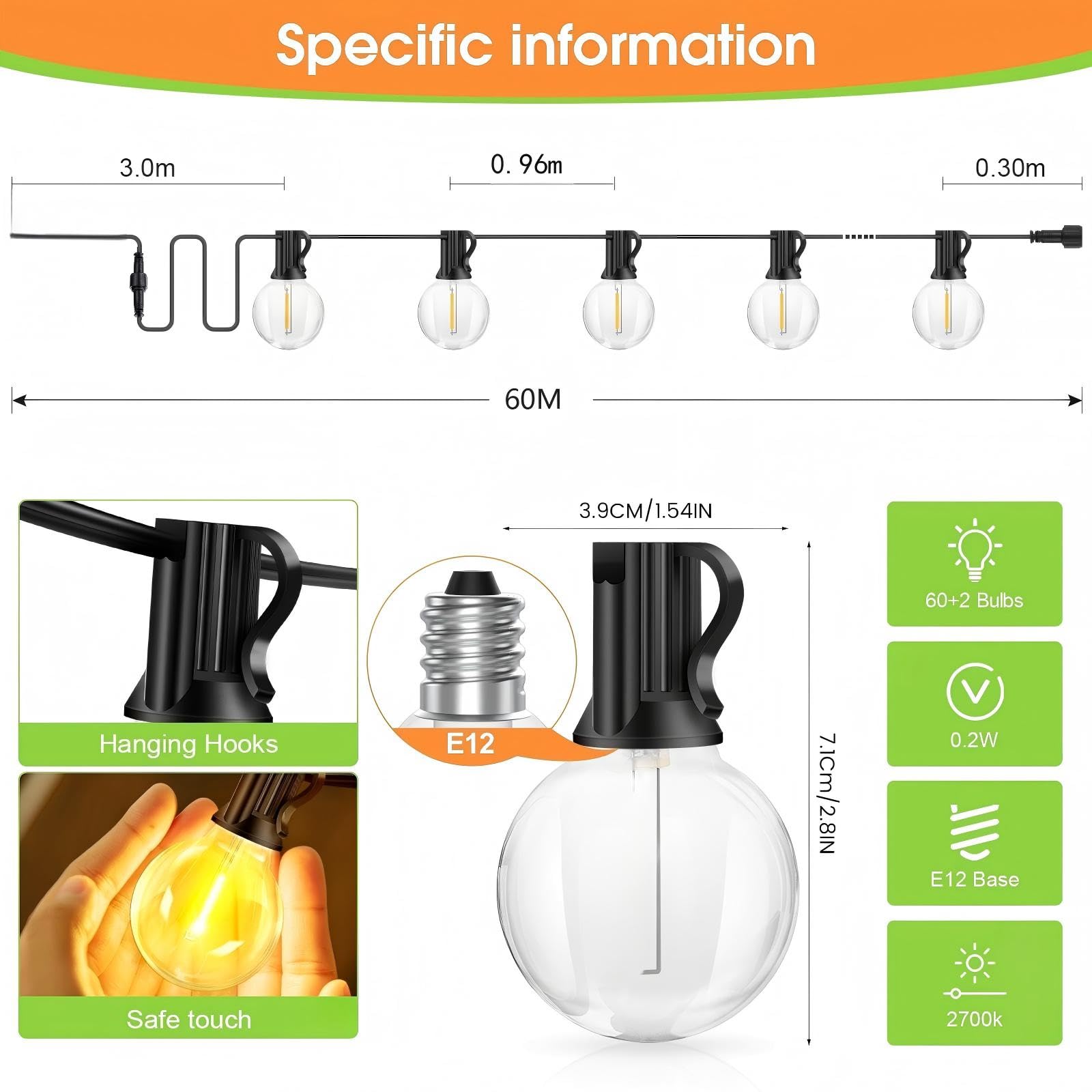 Lichterkette Außen Outdoor Strom LED - 60M Lichterketten Aussen Beleuchtung Wetterfest Dimmbar String Lights mit Fernbedienung für Garten Balkon Pavillon Party