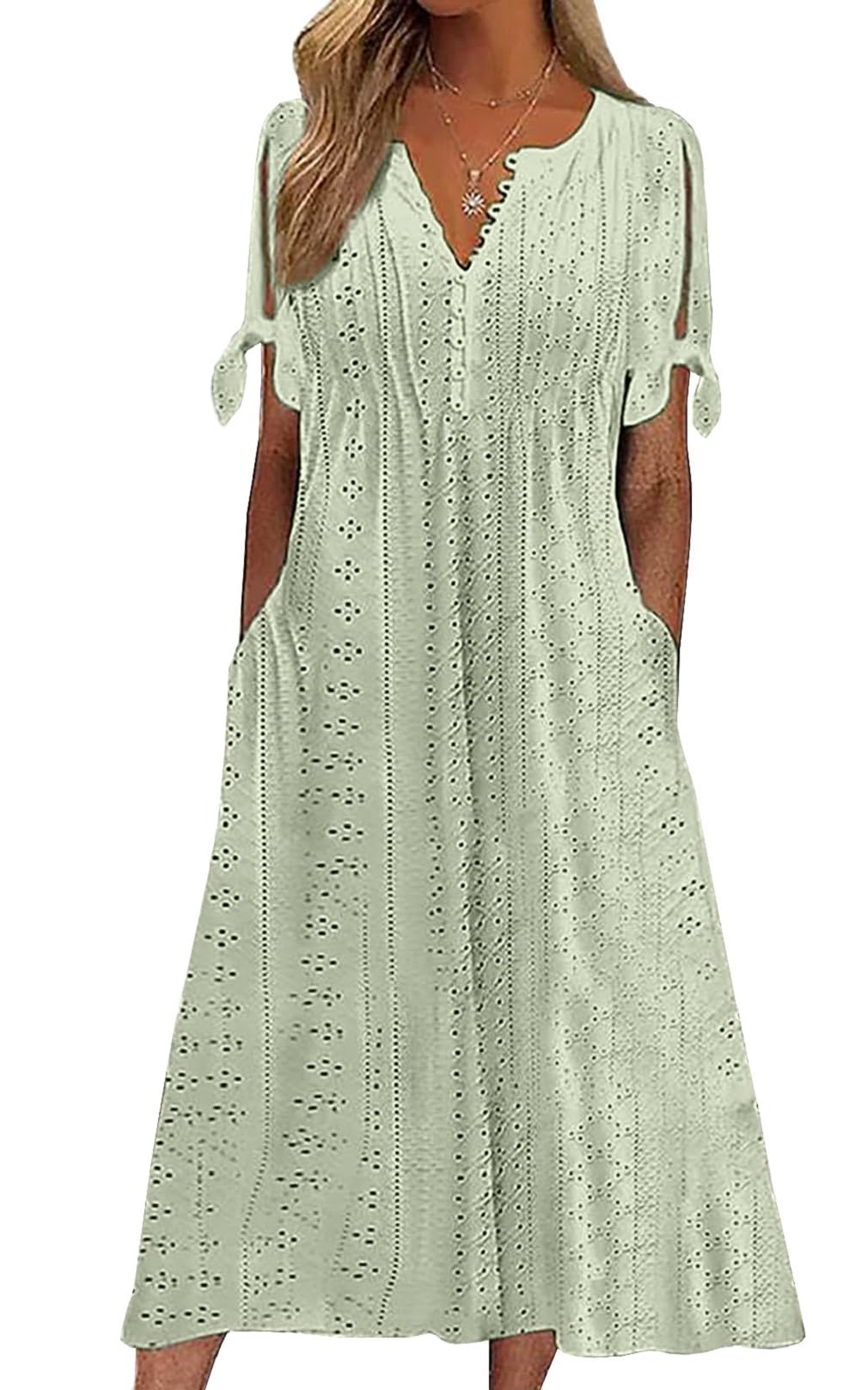 CheChury Kleider Damen Sommer Lang Kleider Boho Weiß Sommerkleid Lang Maxikleid Sommer Kleid mit V-Ausschnitt Elegant Freizeitkleider V-Ausschnitt Strandkleid Lang Freizeitkleid Boho Beach Kleider