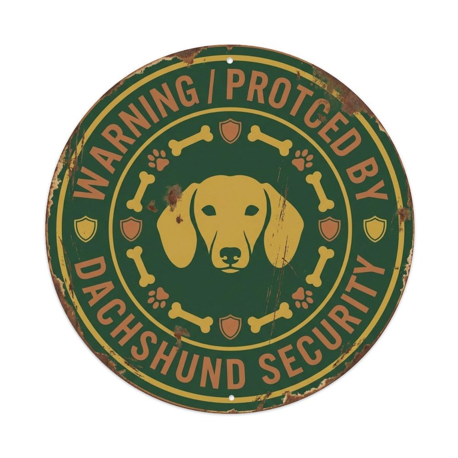 Dachshund Protected Security Vintage Gold Metal Tin Sign