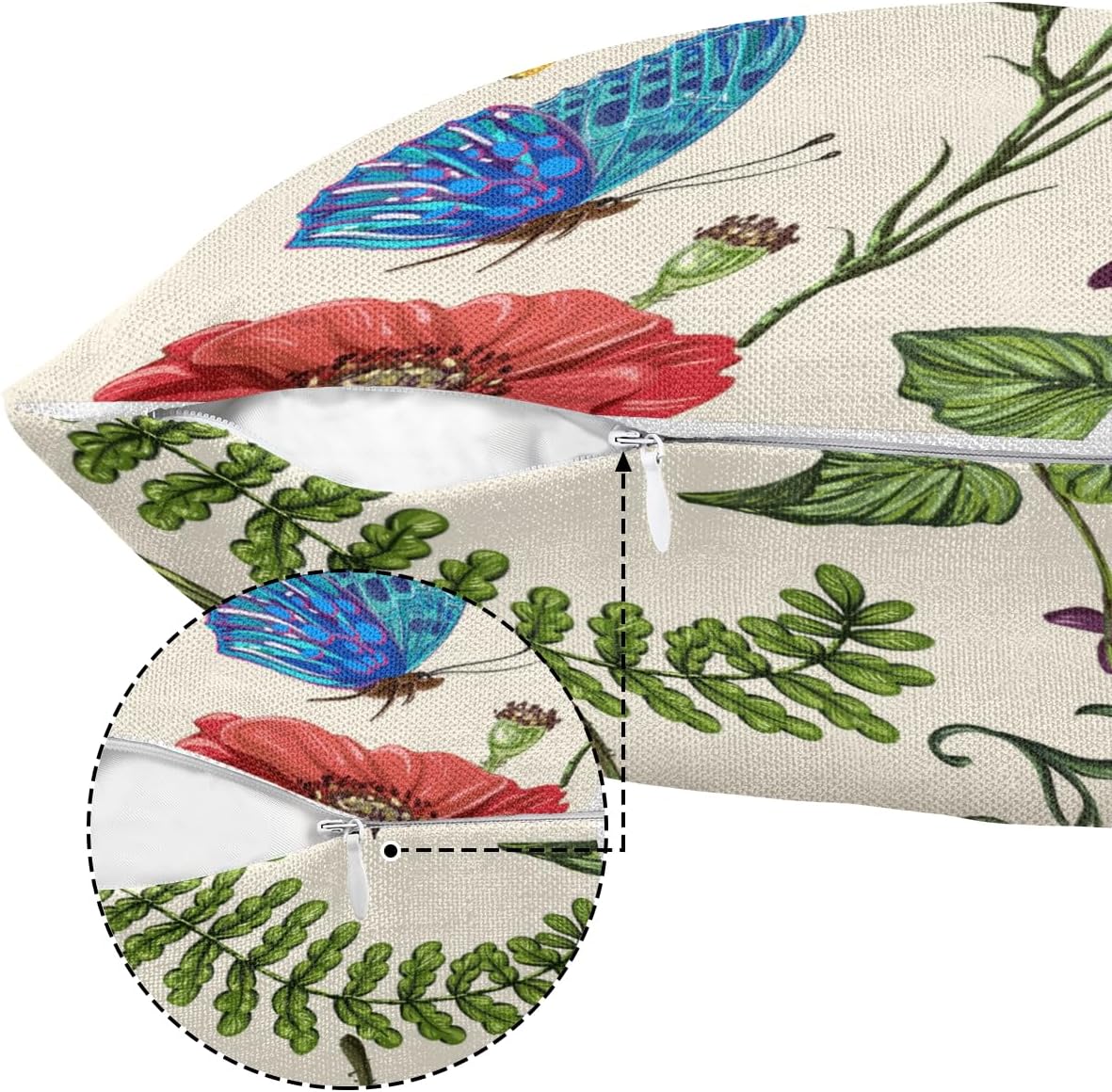Dragonfly Butterfly Floral Throw Pillow Covers 20x20 Inch for Living Room Couch Bed Sofa Square Cushion Case Decorative Throw Pillow Cover Farmhouse Boho Home Decor