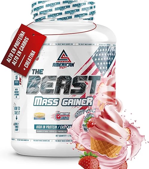 Mass Gainer | Alto en Carbohidratos y Proteínas | Ayuda a Subir de Peso | Aumenta la Masa Muscular | Contiene Creatina Monohidrato (2 kg (Paquete de 1), Fresa)