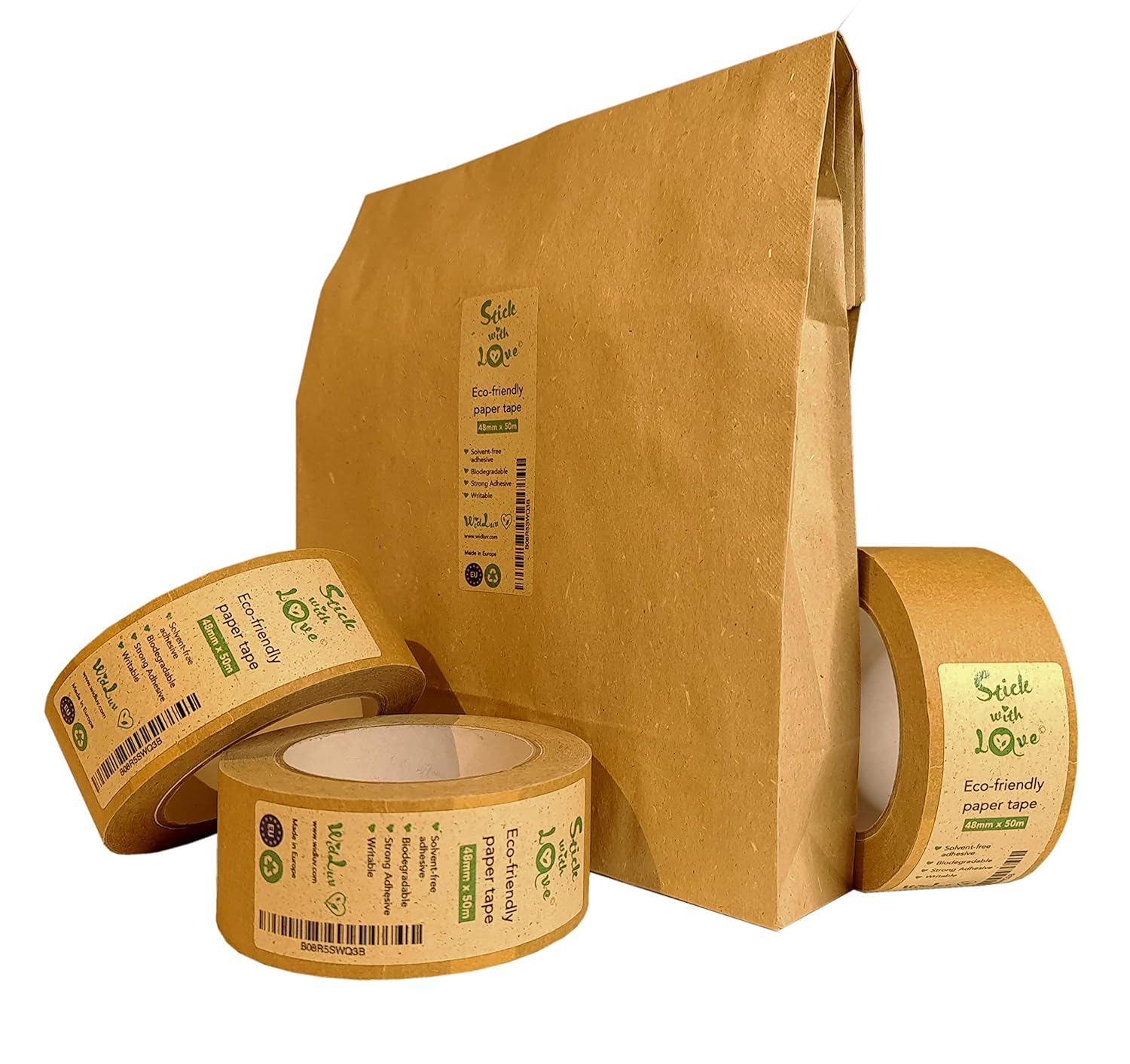 Brown Paper Packing Tape 25mm x 50m (2 Rolls) – Eco Friendly Biodegradable Kraft Tape – Strong Adhesive for Cartons, Gift Wrap, Crafts & Masking – Plastic Free Packaging Tape