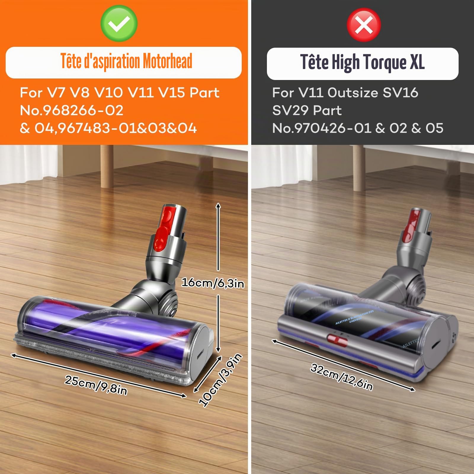 Tête de Brosse pour Dyson V7 V8 V10 V11 V15 SV10 SV11 SV12 SV14 Cyclone, Brosse de Nettoyage de Tête de Moteur, pour Tapis et Sols Durs Pièce de Rechange 967483-04