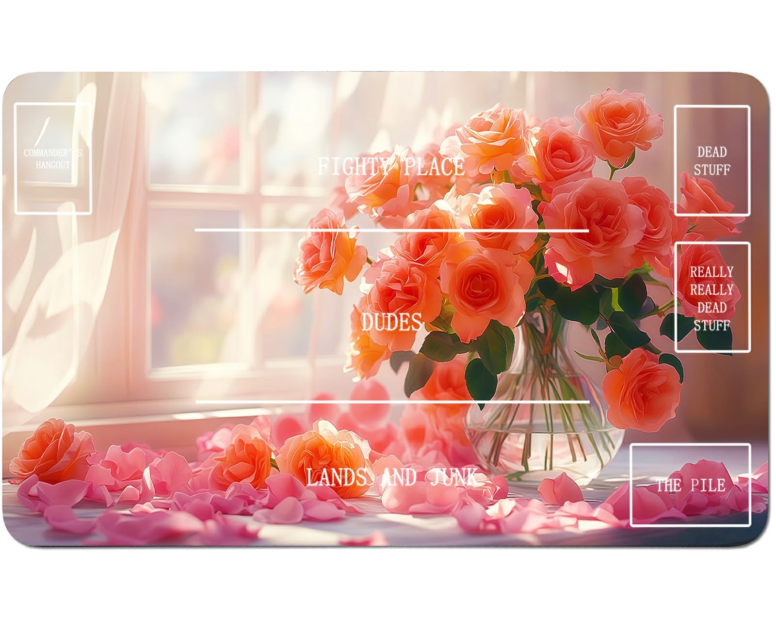 RWUTYTIUL Pink Rose for TCG Playmat 24 X 14 Inch with Play Zones, Stitched Card Game Mat for Commander Board MTG RPG CCG Desktop Tablet Mouse Pad for Enthusiasts Playing Accessories