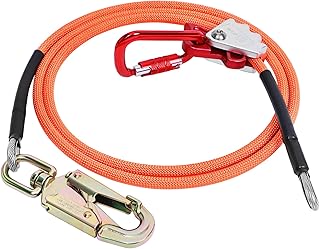 Flip Line, Wire Core Flipline 1/2" X 10', Wire Core Flip Line Kit with Triple Lock Carabiner Adjuster, Steel Swivel Snap, Climbing Flipline for Fall Protection, Arborist, Tree Climbers