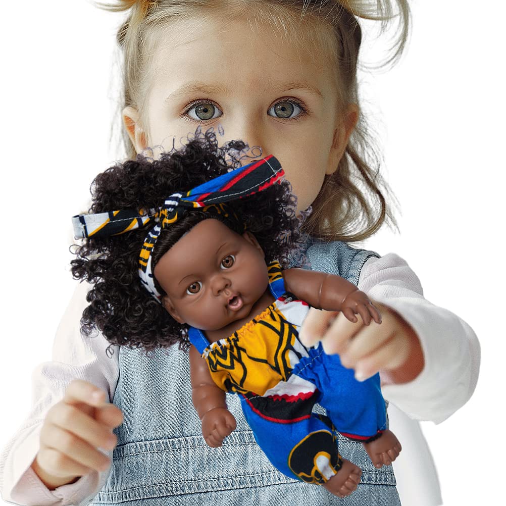 BYNYXI Zwarte babypop, 30 cm, Afrikaanse pop voor kinderen, speelpop, zacht lichaam, realistische babypop, zwarte pop met haar, wedergeboren pop, speelgoed voor kinderen vanaf 18 maanden