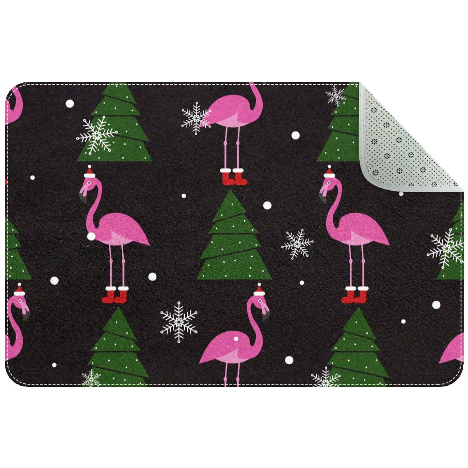Paillasson de Noël flamant rose antidérapant et lavable pour entrée