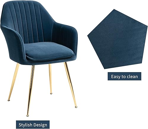 Miniatura 7 de ECOTOUGE Juego de 6 sillas de comedor modernas, sillas de comedor tapizadas con patas de metal dorado, sillas de cocina de terciopelo mate para mesa