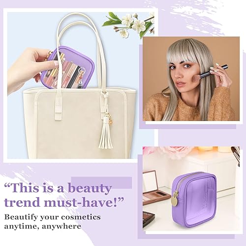 Miniatura 7 de izuzta Mini bolso de maquillaje de nylon pequeño bolso lindo Preppy cosmético cremallera bolsa, Púrpura