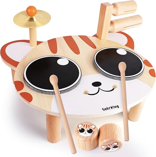 Juego de batería para niños pequeños de 1 a 3 años, instrumentos musicales Montessori de madera, juguetes con agitadores, conjunto de batería para