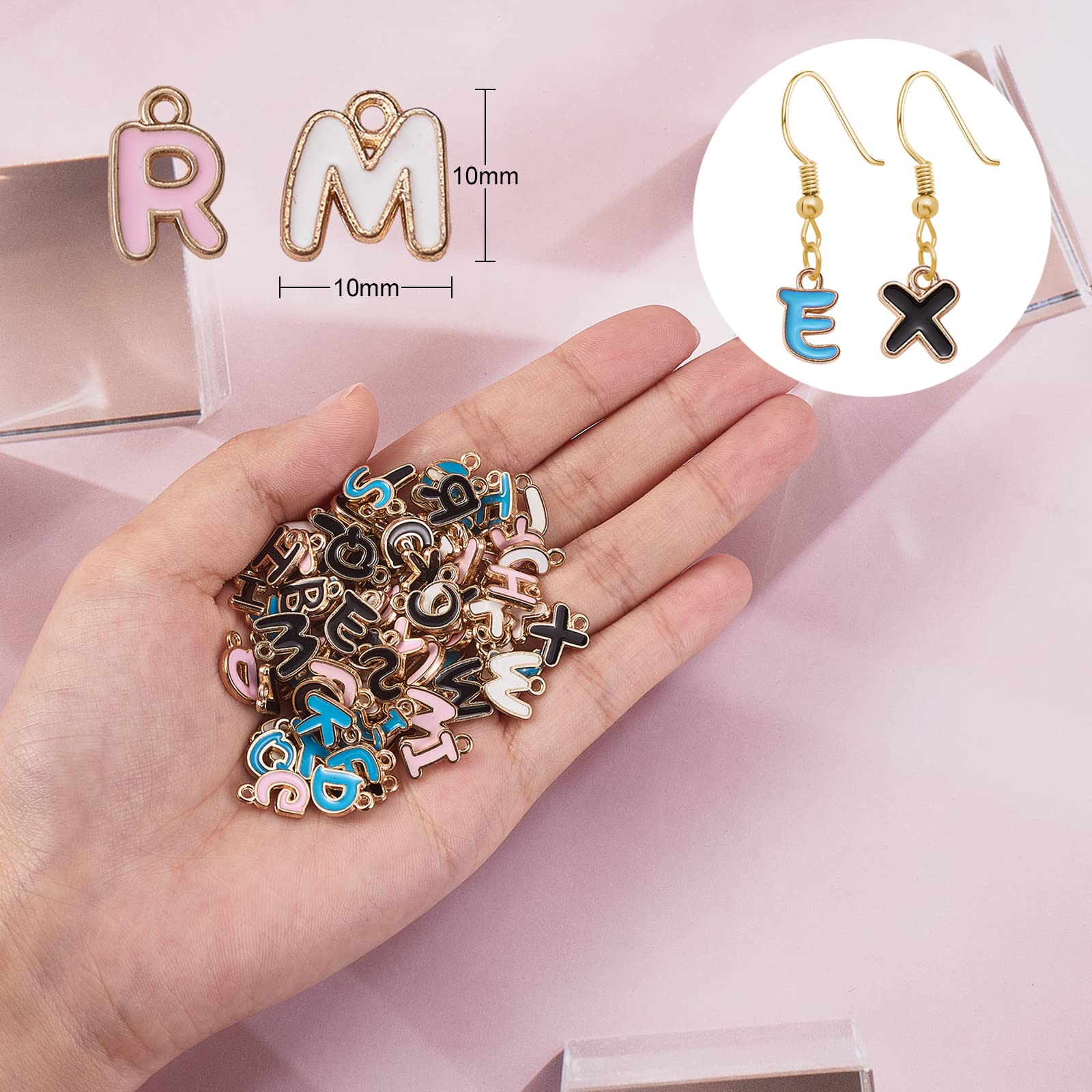 BEEFLYING 104 Pieces A~Z Letter Charms Initial Alphabet Pendants Gold Plated Enamel Dangle Pendant for Necklace Bracelet Jewelry Crafts Making - Image 2