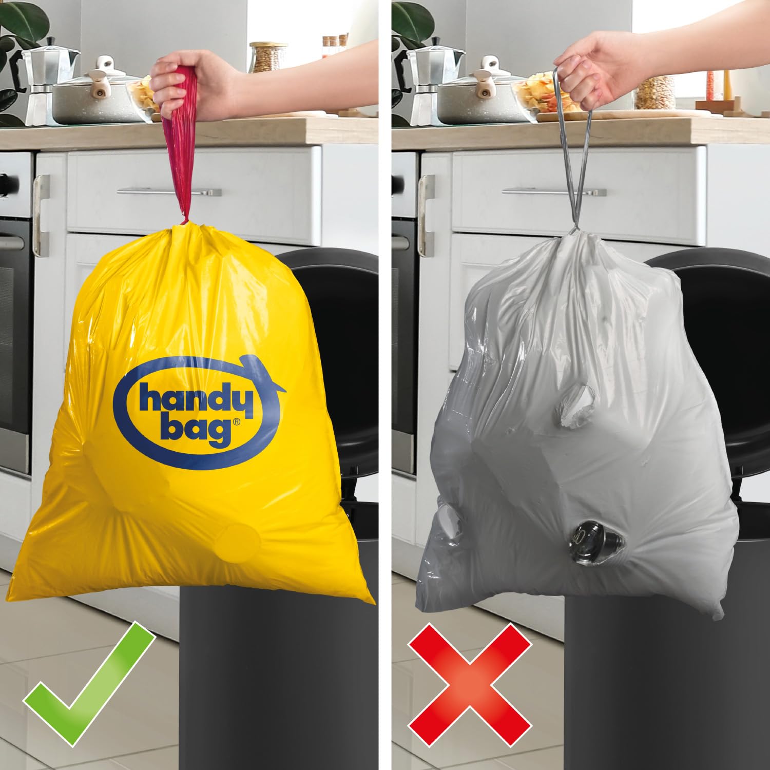 Handy Bag Bolsas de basura Reciclaje Envases - Bolsas para cubo de basura de cocina, resistentes y antigoteo, con cinta autocierre y triple capa, 100% plástico reciclado, 30L, 12 bolsas
