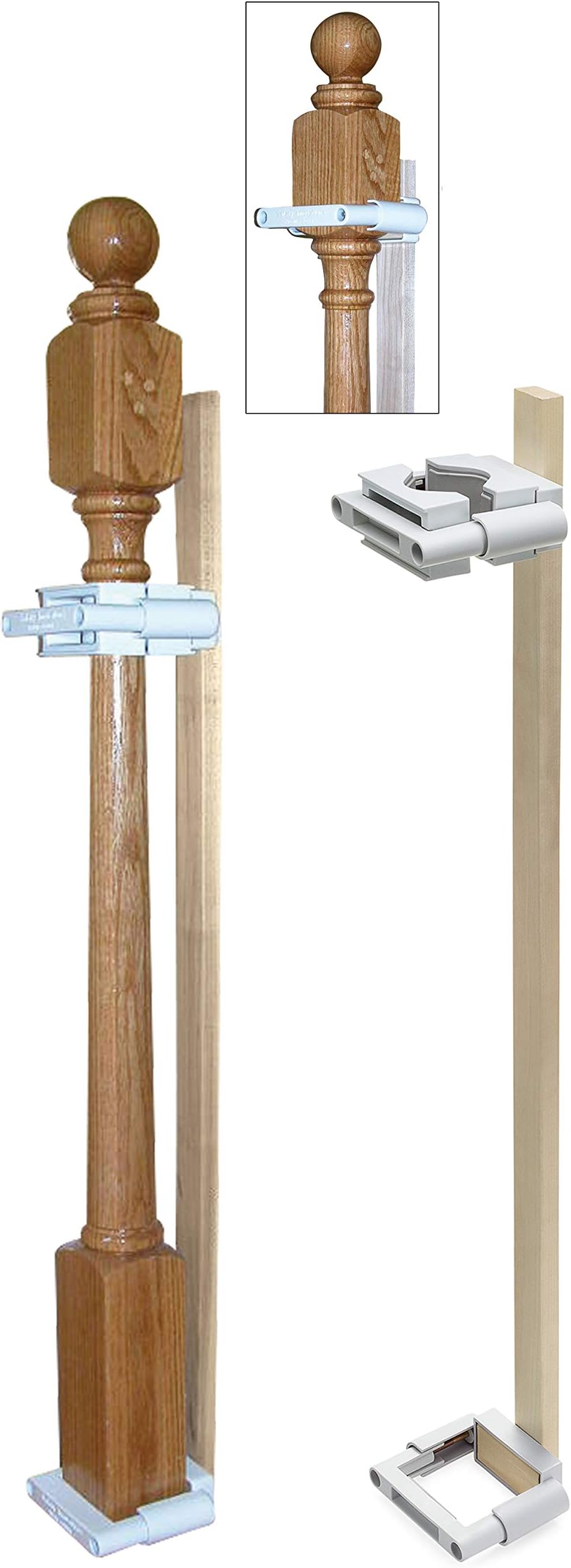 No Hole Stairway Baby Gate Mounting Kit - Fits Posts from 2 3/4 inches to 3 1/2 inches Wide with Square or Round Tops - No Adhesives On Or Screws in Your Posts, (1-Pack)