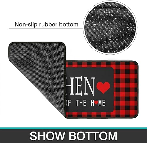 Miniatura 6 de Juego de 2 alfombras de decoración de cocina a cuadros rojos y negros, estilo granja, para interiores, alfombras y tapetes antideslizantes y