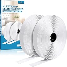 HOMMAND Klettband Selbstklebend Extra Stark, Doppelseitig Klebende mit Klettverschluss Selbstklebendes Klebepad Flauschband und Hakenband, Premium Klettverschluss selbstklebend, 20mm x 10m, Weiß