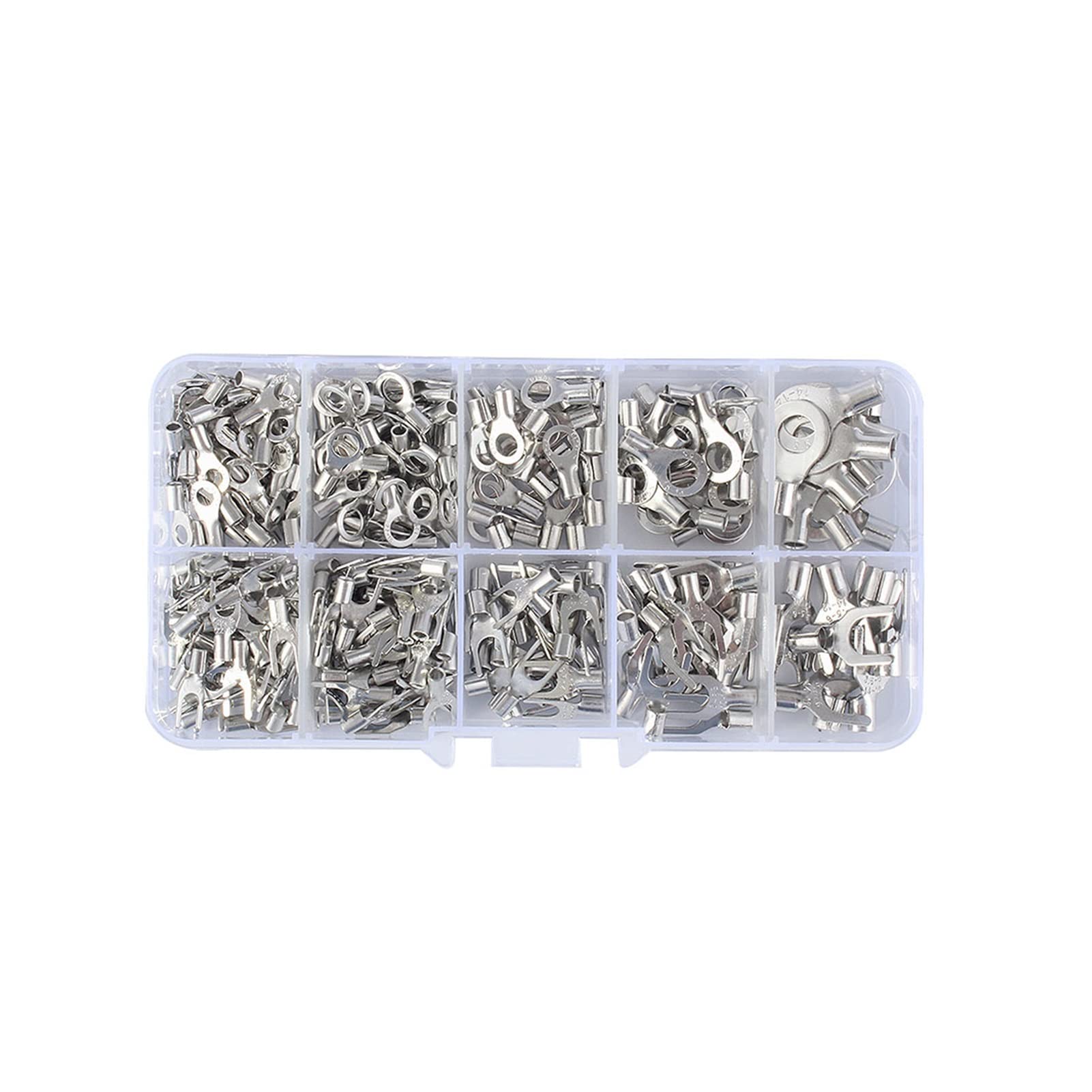 320pcs / Box Compatible With 10 in 1 Anschlüssen Nicht isolierte Ringgabel U-Typ Messingklemmen Sortiments Kit Kabeldrahtanschluss Crimp Spade