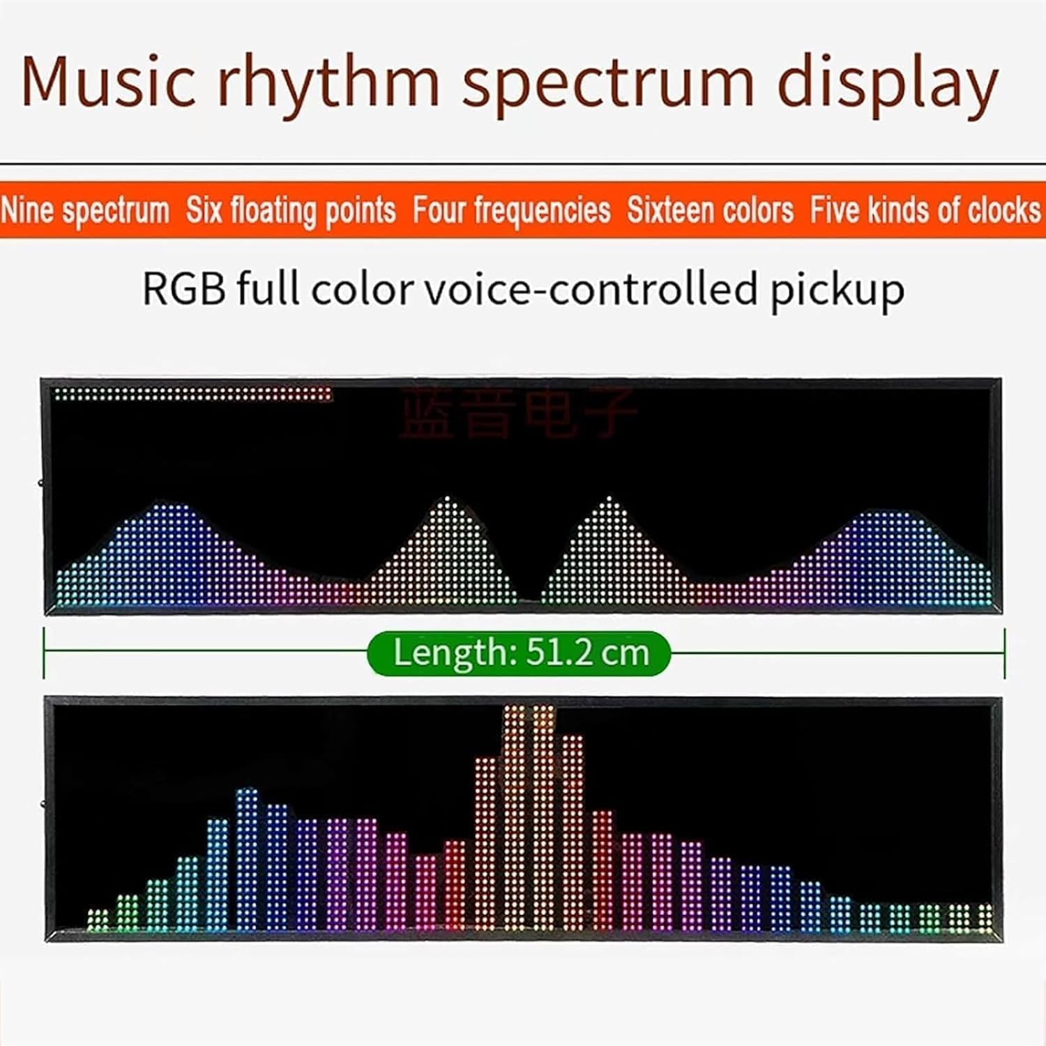 Wyświetlacz Led Spectrum, Analizator widma audio, analizator rytmu z kolorowymi światłami Rgb, przełączany zegar cyfrowy, sterowanie głosem + sterowanie linią, 36