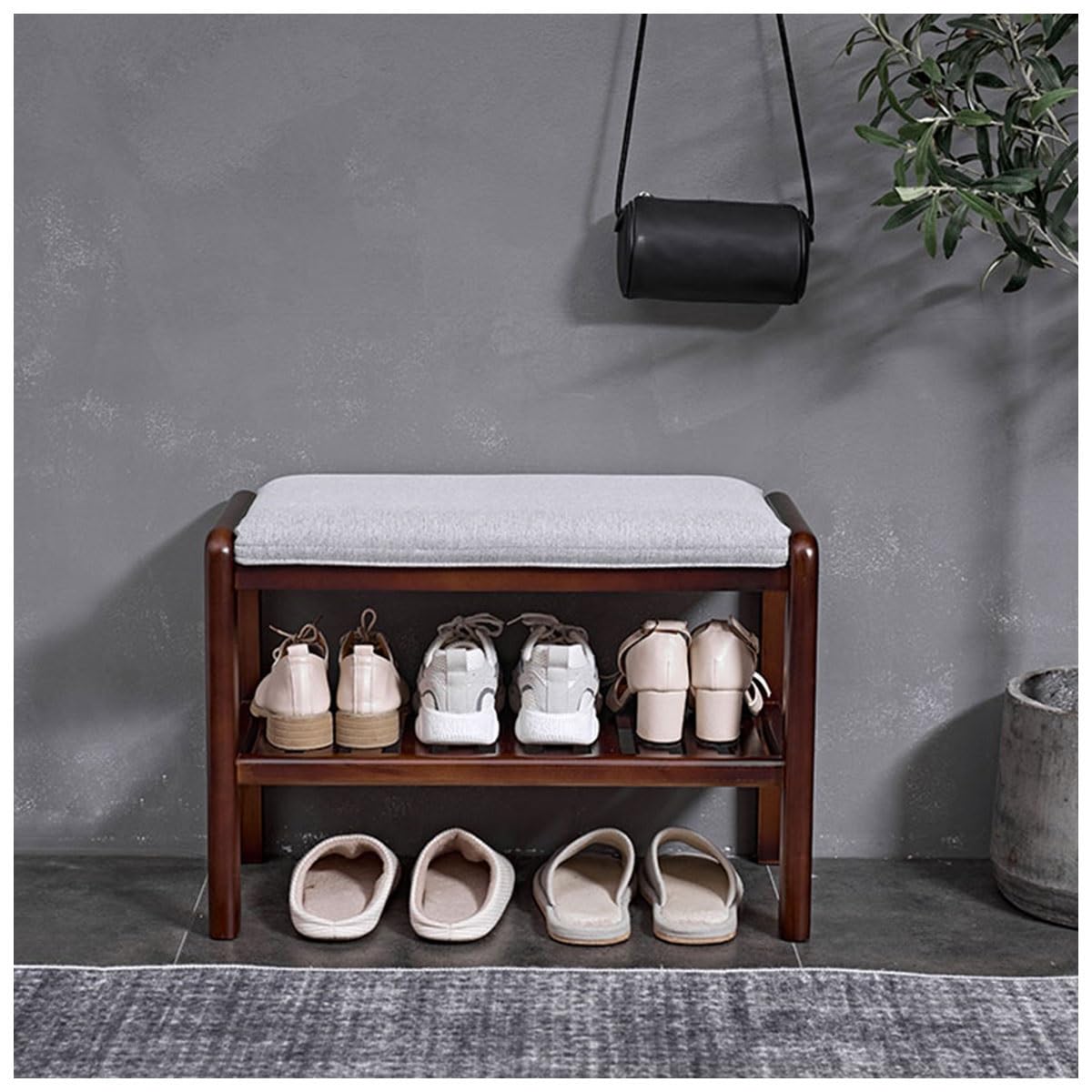 Banc à chaussures en bois pour stopper le désordre de l'entrée avec assise lin