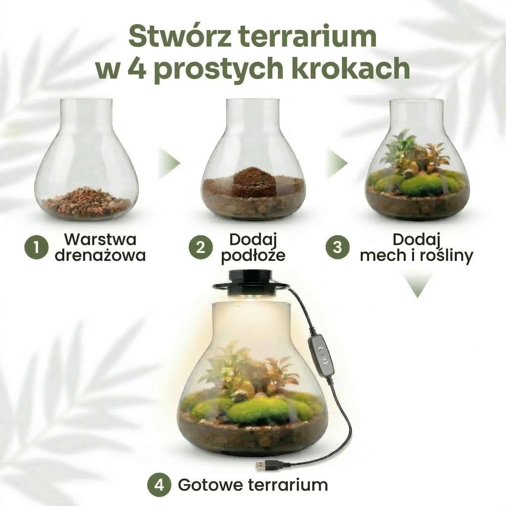Terrarium dla roślin Terrarium Zestaw narzędzi Terrarium Zestaw narzędzi Borokrzemianowy pojemnik & Inteligentne światło LED