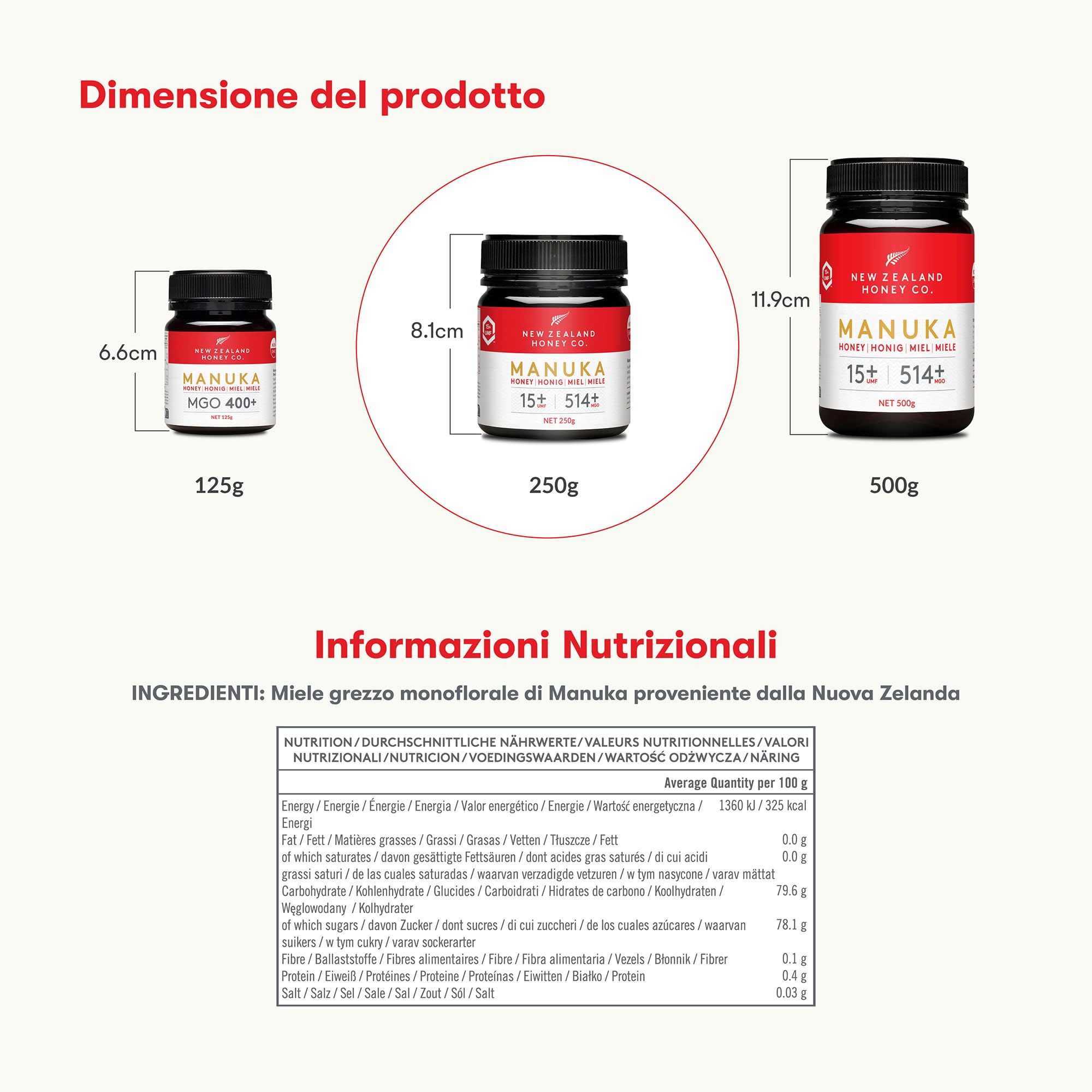 New Zealand Honey Co. Miele di Manuka MGO 514+ / UMF 15+ | Attivo e lordo | Prodotto in Nuova Zelanda | 250g