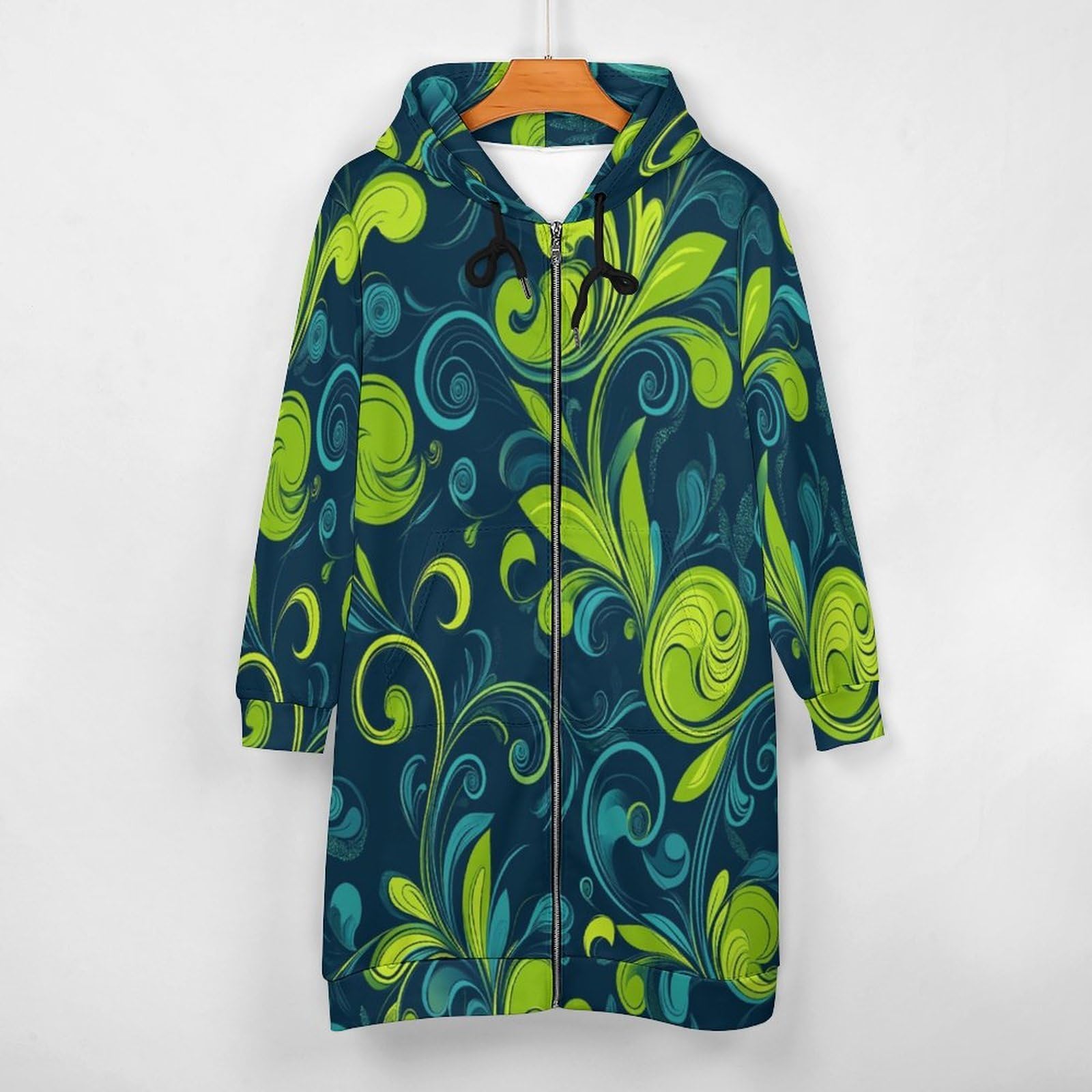 Felpa Donna con Zip Felpe Sportiva con Tasche E Cappuccio Vortici Verde Limone Morbida Invernale Giacca Regolabile Confortevole per Uso Quotidiano Casual