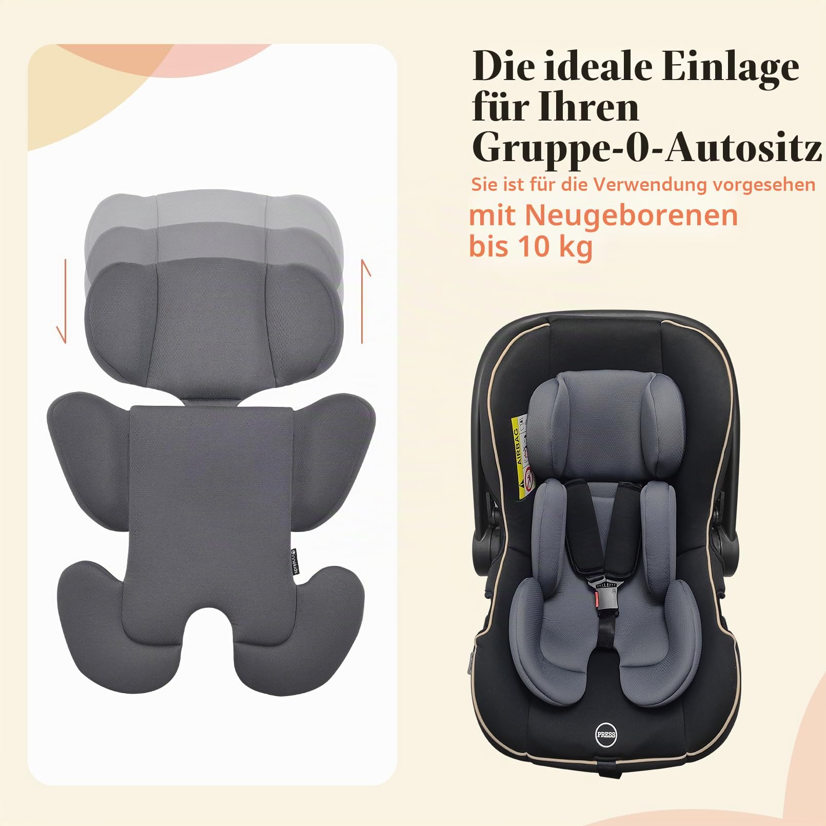 Innokids Baby-Kindersitz-Einsatz, Baby-Kopf-Körperstützen für Neugeborene, weich und gepolstert, abnehmbare Kopf- und Seitenstütze für Autositze, Kinderwagen, Schaukeln (Grau)