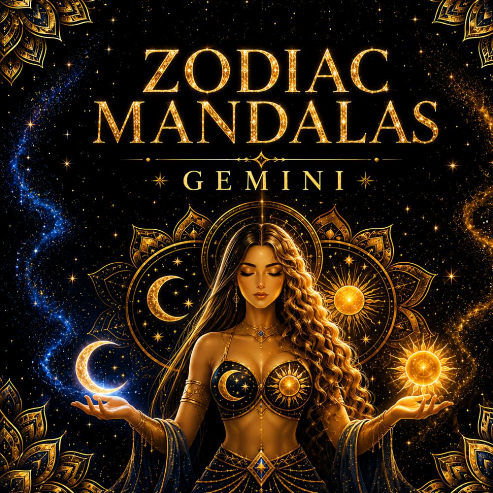Zodiac Mandalas: Gemini: A Gemini Coloring Book Featuring Mystical Women, Elegant Mandalas, Celestial Beauty, and Relaxing Designs for Adults