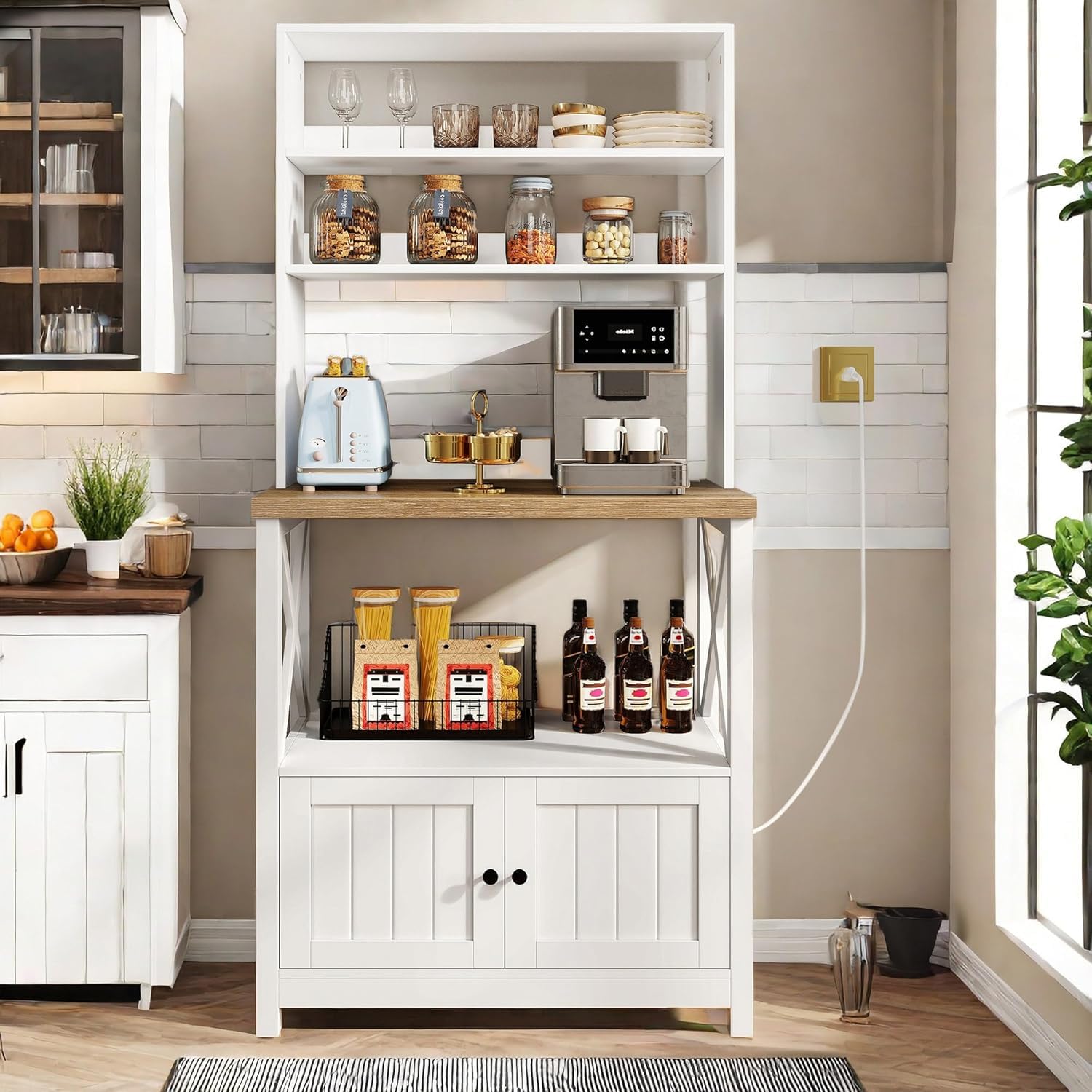 Amazon.com - DWVO White Baker Rack with Power Outlet and Storage