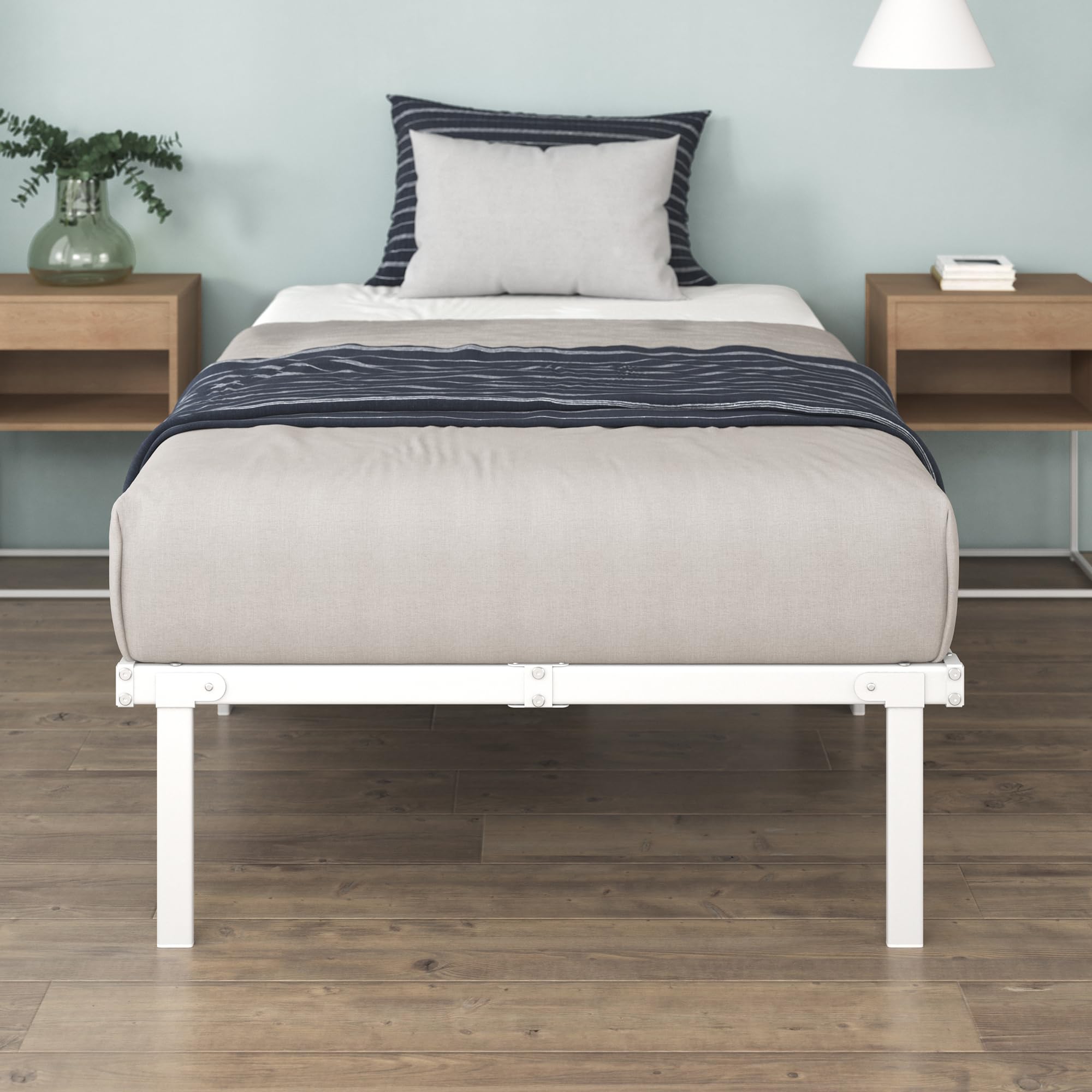 ZinusCaleb Single Bed frame - Bed 90x190 cm - 36cm Height - Metal bed frame with Underbed storage and steel slat support - Foldable bed - White Color