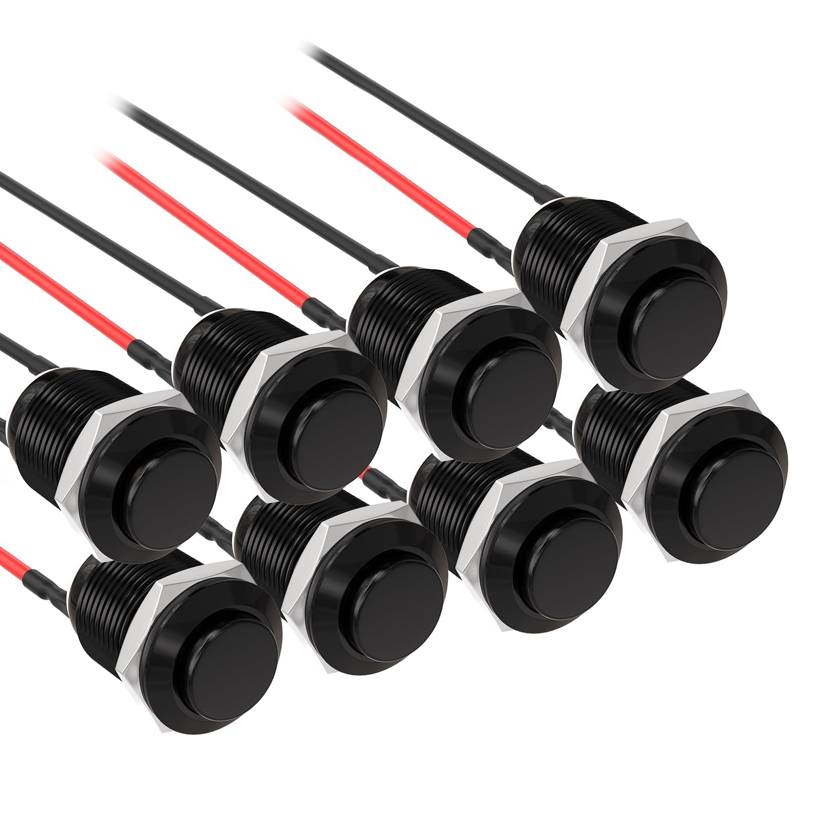 APIELE Momentary Push Button Switch 12mm 8PCS 1NO Black Aluminum Pre-Wired High Round Head 1 Normally Open (Aluminum)