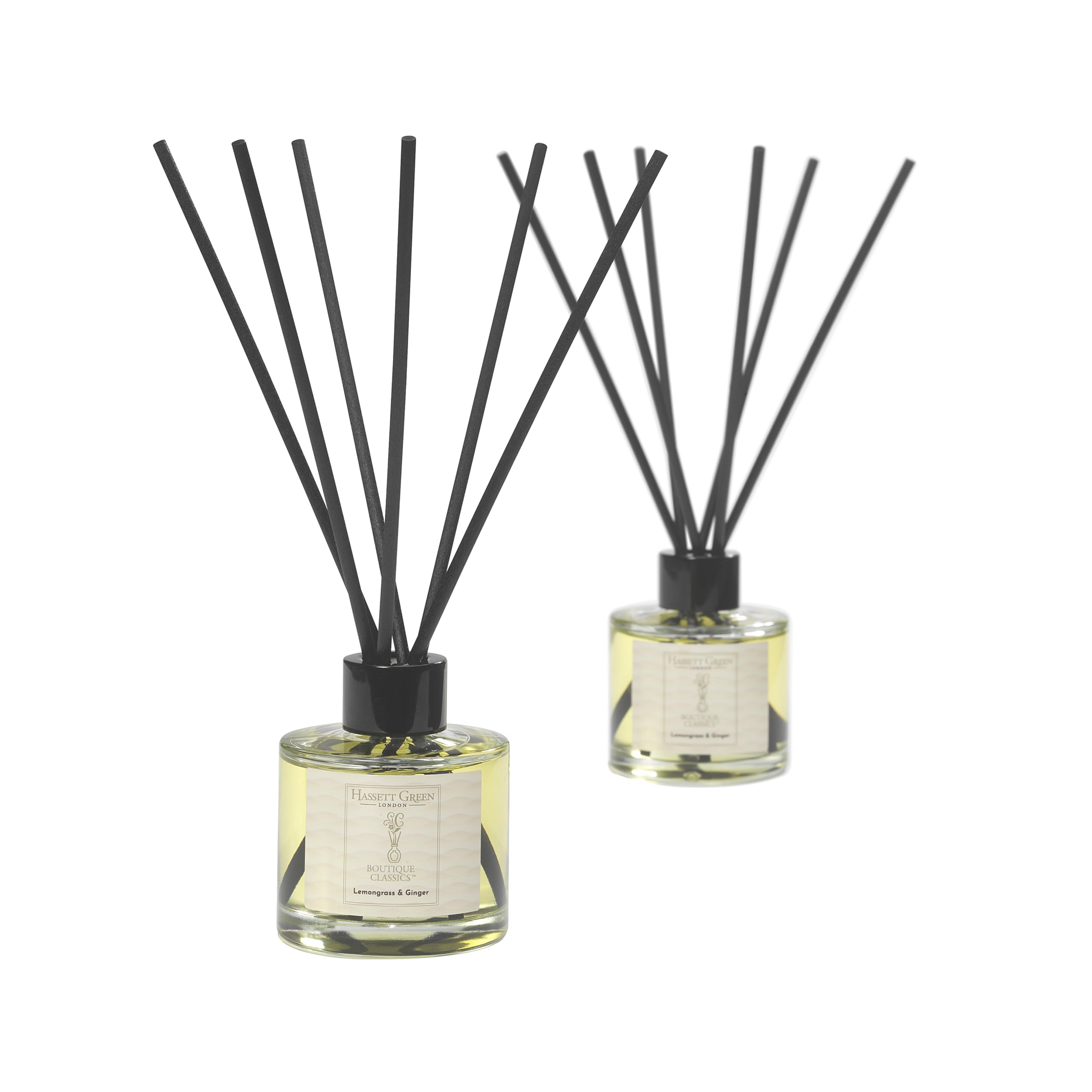Hassett Green London Black Boutique Classics Lemongrass & Ginger - Reed Diffuser Duo Set - 2 X 125Ml - Reduced Packaging