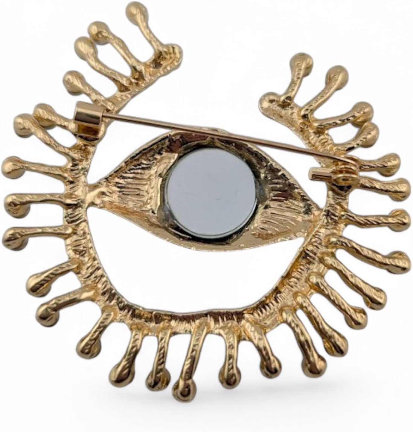 MYSTIC EYE BROOCH weird goldtone & crystal rhinestone circle pin with 3-dimensional doll eyeball -gothic occult nazar evil eye image 3