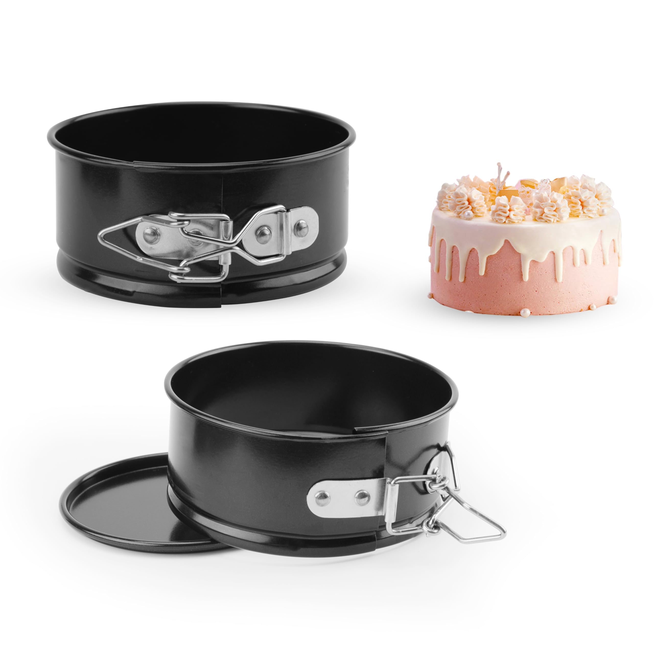 Lot De 2 Mini Moules à Gâteaux Ronds Avec Charnière - Acier Au Carbone Antiadhésif, 11x5cm, Pour Cupcakes Et Biscuits