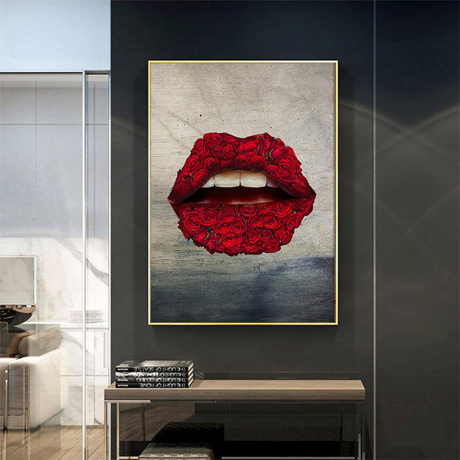 Impresión en lienzo póster impresiones de pared arte labios rojos lienzo pintura moda cuadro de pared sala de estar decoración del hogar regalo 70x100 cm sin marco