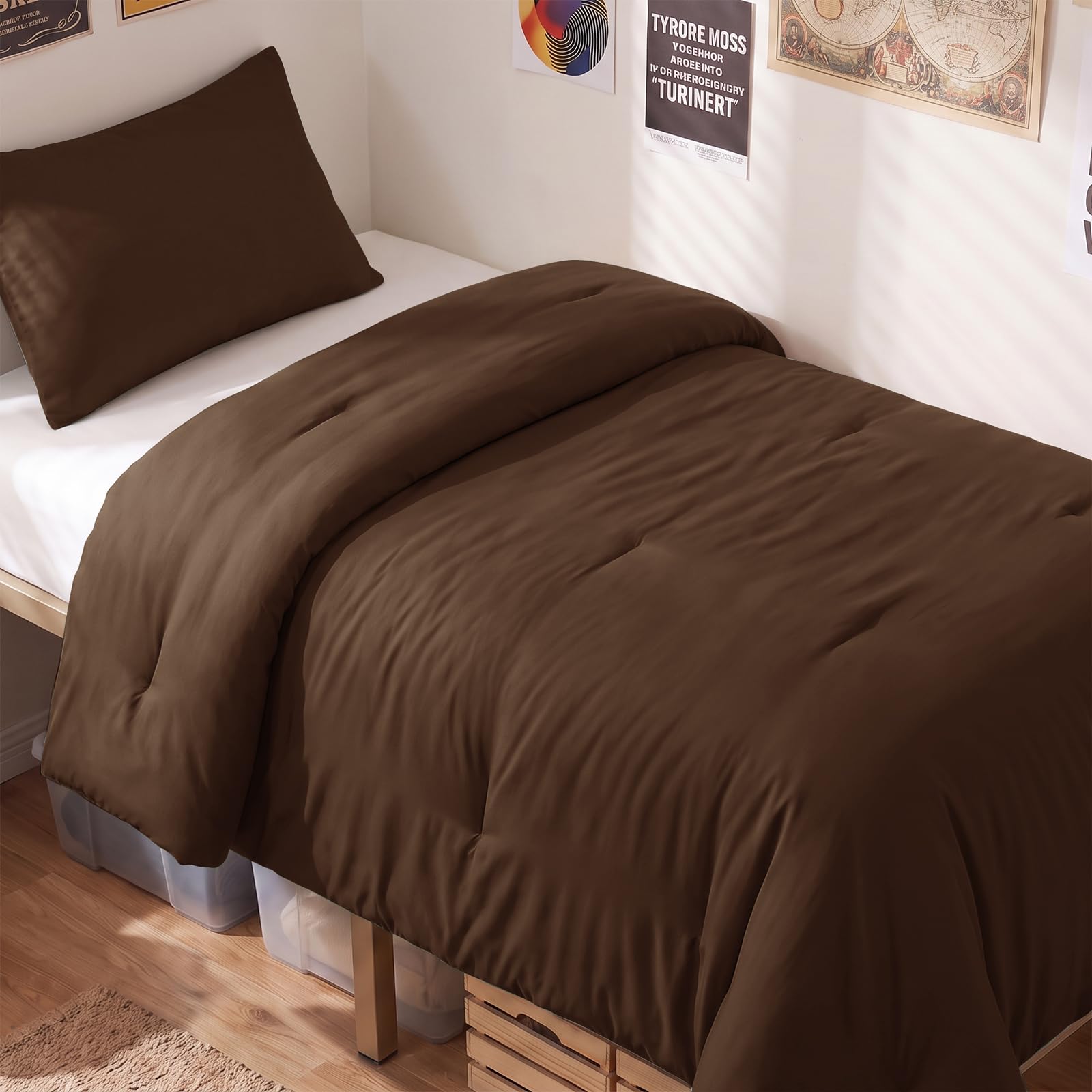 Photo 1 of CozyLux Twin Comforter Set, 2 Pieces Down Alternative Bedding, Brown
